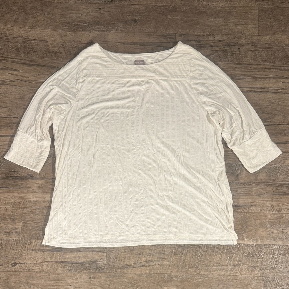 Chicos White Half Sleeve Textured Top - Size 3 (XL)